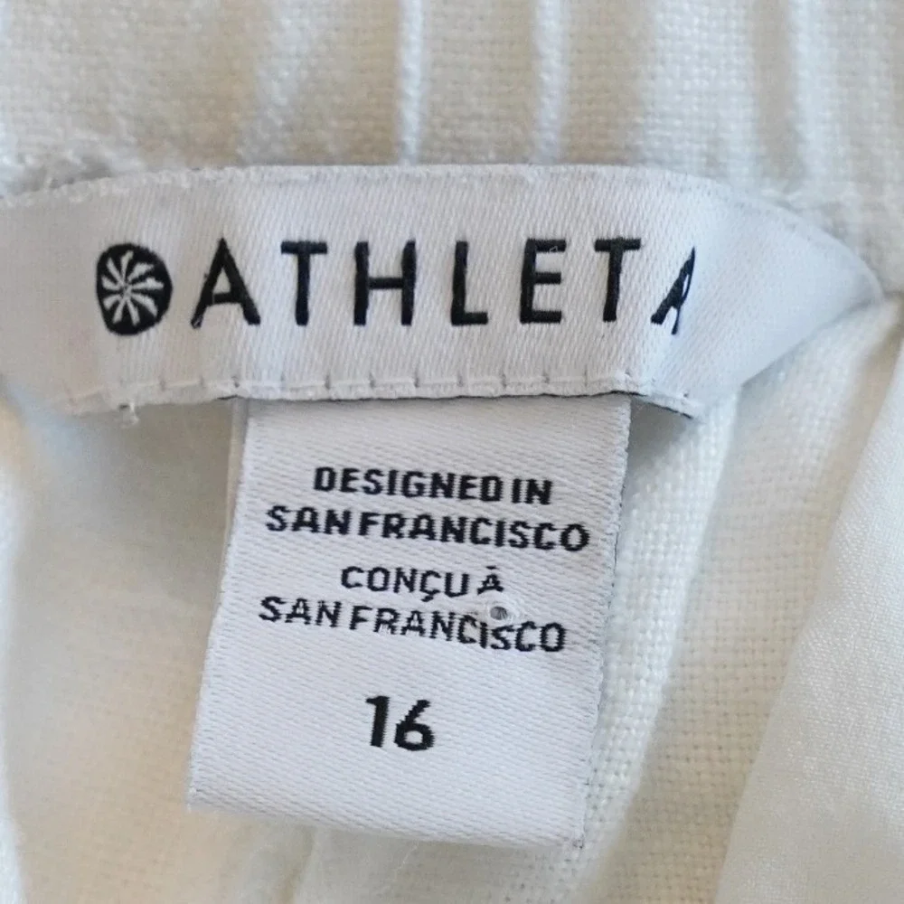 Athleta, White 100% Linen Blend Wide Leg Pants Size 16 Elastic Waist Drawstring